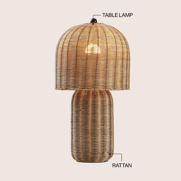 Minna 22.5" Modern Coastal Woven Rattan Arched LED Table Lamp